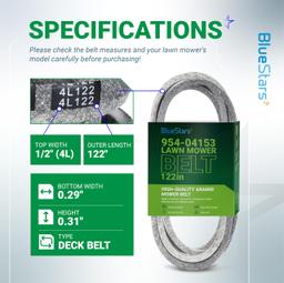 [Lifetime Warranty] 954-04153 Deck Belt - for 46-inch Cub Cadet LT1045 LT1046 i1046 Z-Force S46 - Replaces 754-04153 954-04153A 754-04153A OCC-754-04153 Lawn Mower | 1/2” x 122” thumbnail 1