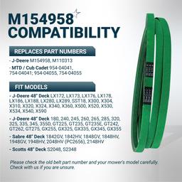 [Lifetime Warranty] [Upgraded Grip120] M154958 Secondary Deck Belt for 48 Inch Mower Deck J-Deere GT235 X300 X320 345 325 180 245 265 GX345 LX280 GT275 - Replaces 954-04055 754-04055 | 5/8" x 111.4" thumbnail 5