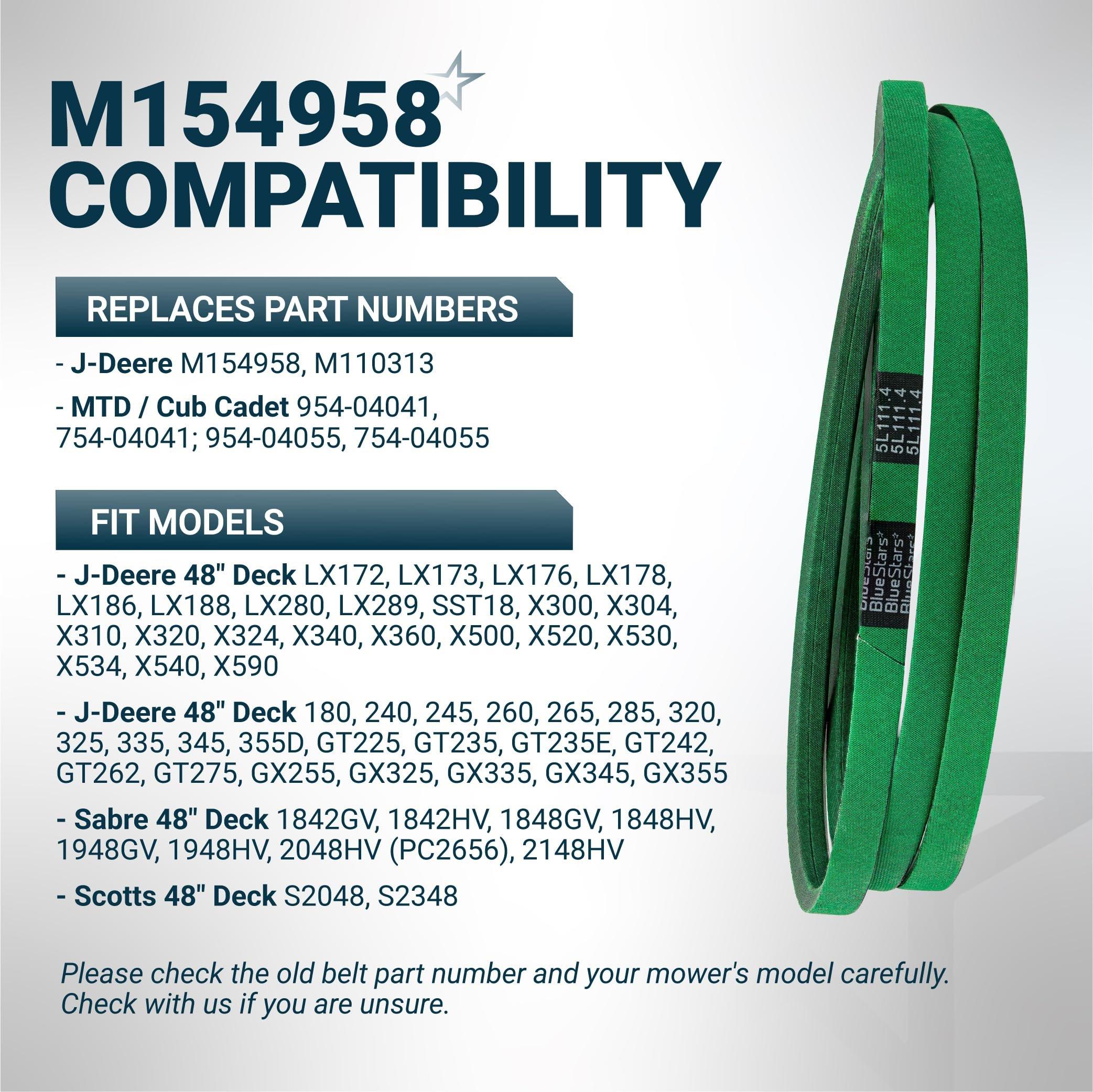 [Lifetime Warranty] [Upgraded Grip120] M154958 Secondary Deck Belt for 48 Inch Mower Deck J-Deere GT235 X300 X320 345 325 180 245 265 GX345 LX280 GT275 - Replaces 954-04055 754-04055 | 5/8" x 111.4" image 5