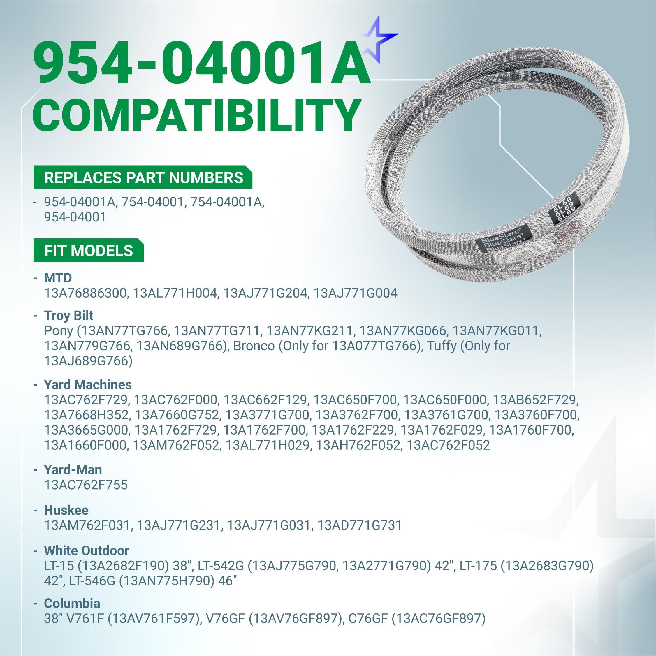 [Lifetime Warranty] 954-04001A 754-04001A Lower Drive Belt for Troy-Bilt Pony MTD Cub Cadet Yard Machines Columbia - Lawn Mower Tractor Replacement Belt for 954-04001 754-04001 | 5/8" x 69-3/16" image 2