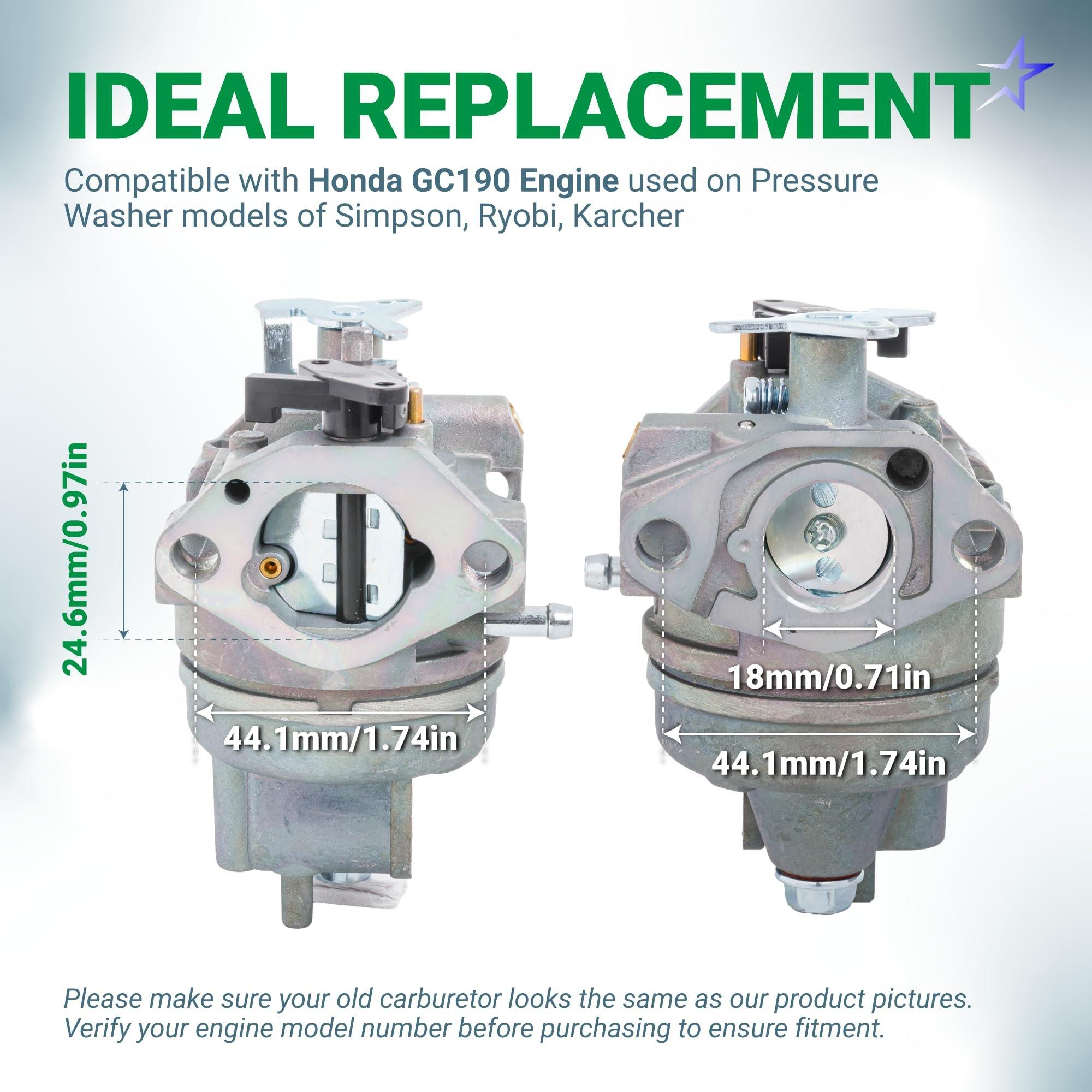 [Lifetime Warranty] 16100-Z1A-802 16100-Z1A-003 Carburetor - Fits for Honda GC160 GC190 GC190A GC190LA Pressure Washer Motor with Honda GC190 Engine - Replaces 16100-Z0J-013 16100-Z0J-003 16100-Z1A-801 image 2