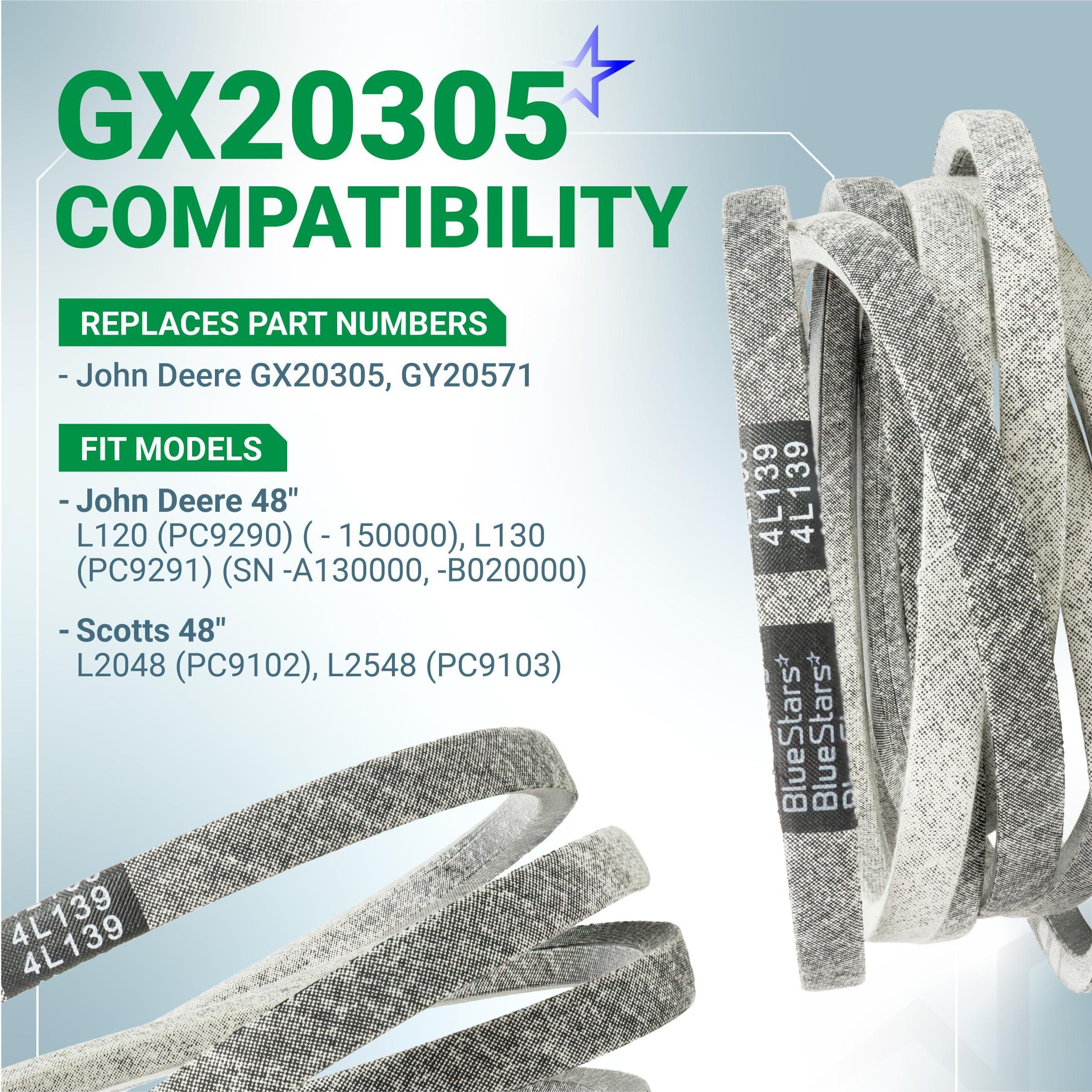 [Lifetime Warranty] GX20305 Mower Deck Belt Replacement - for 48-inch Deck John Deere L130 L120 GY20571 Scotts L2548 L2048 - Replaces GX20305 GY20571 | 1/2" x 139" image 2