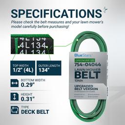[Lifetime Warranty] [Upgraded Grip120] 754-04044 Deck Belt MTD 954-04044A Replacement - for Cub Cadet RZT 50 Z Force S 48 Troy Bilt Mustang XP 50 Craftsman ZTL7000 754-04044A 954-04044 | 1/2" x 134" thumbnail 1