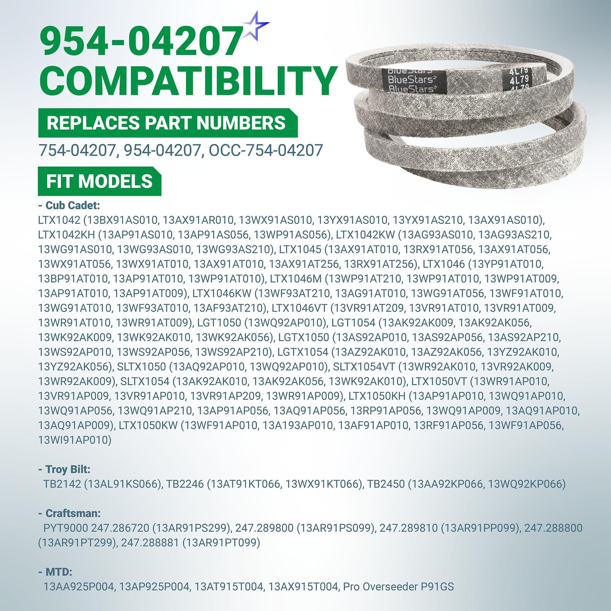[Lifetime Warranty] 954-04207 Drive Belt for Cub Cadet LTX1045 LTX1046 LTX1042 LTX1046VT LTX1046KW LTX1050KW LTX1050VT RZT Zero Turn Mowers Troy-Bilt MTD - Replaces 754-04207 | 1/2" x 79" image 2