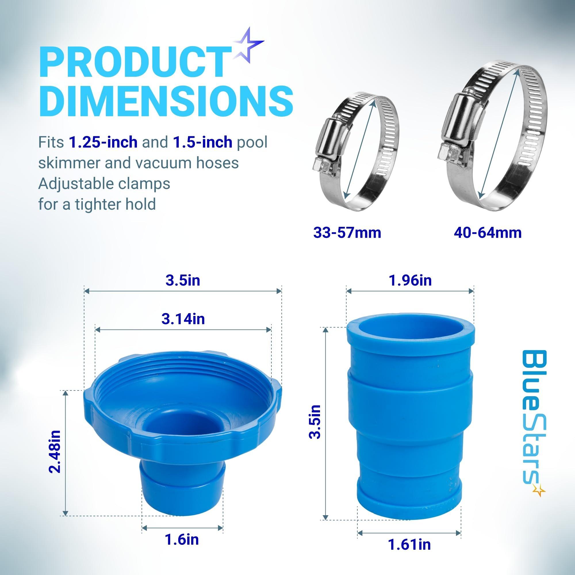 Pool Vacuum Hose Adapter Kit Replacement for Intex Adapter B - Fits 1.25" & 1.5" Above Ground Pool Skimmer Hoses - Includes Flexible Rubber Connectors & Stainless Steel Clamps - Pack of 2 image 2
