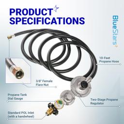 [CSA Certified] 10FT Two Stage Propane Regulator Hose and Gauge - Standard P.O.L Tank Connection and 3/8in Female Flare Fitting for Grill Heaters Fire Pit Gas Stove Generator thumbnail 2