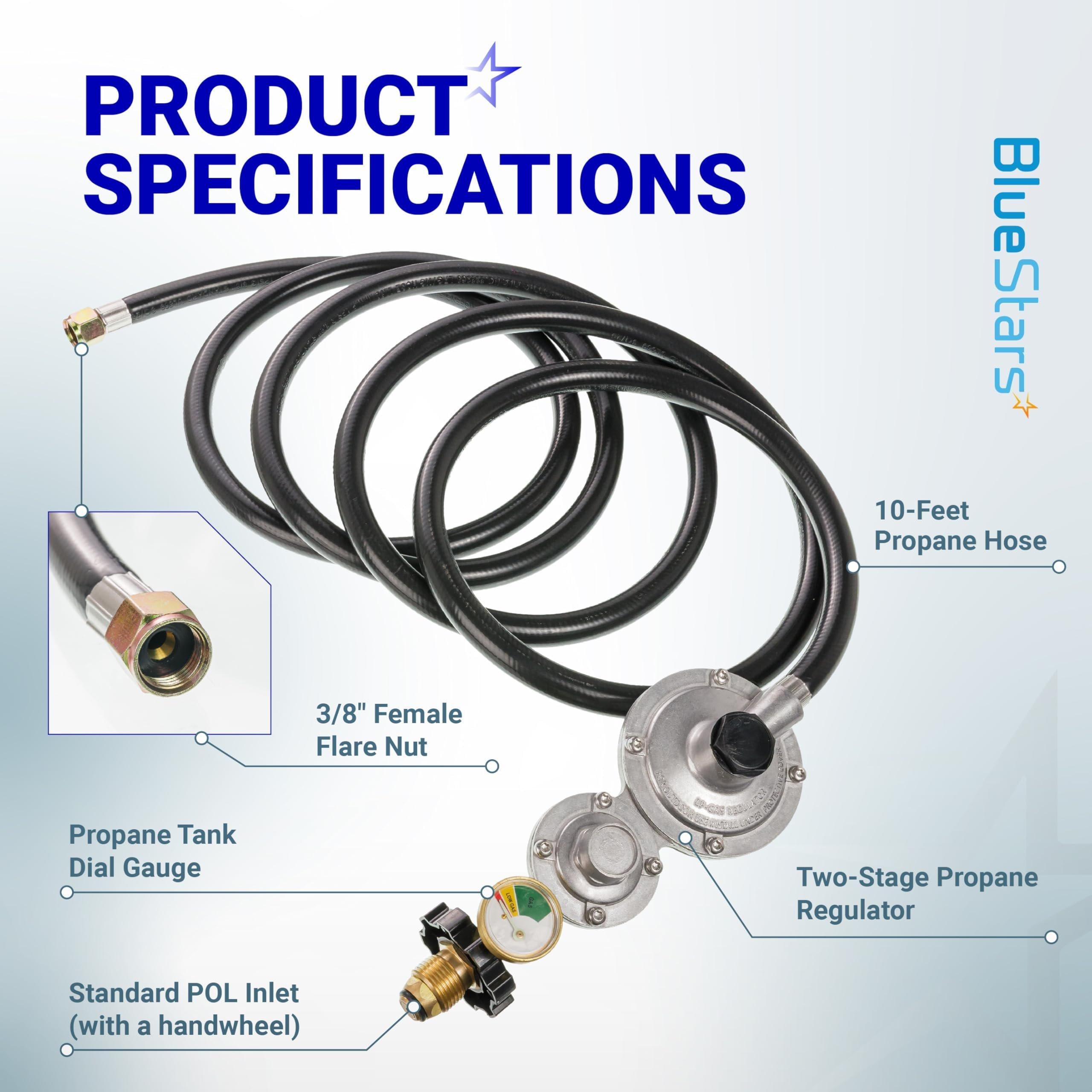[CSA Certified] 10FT Two Stage Propane Regulator Hose and Gauge - Standard P.O.L Tank Connection and 3/8in Female Flare Fitting for Grill Heaters Fire Pit Gas Stove Generator image 2