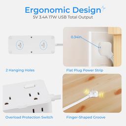 6 Ft Extension Cord Surge Protector Power Strip, Flat Plug with 8 AC Outlets & 4 USB Ports (2 USB C, 1 PD 20W Fast Charging), 1050 Joules, 1875W/13A, ETL Listed, Wall Mount for Home Office Dorm thumbnail 4