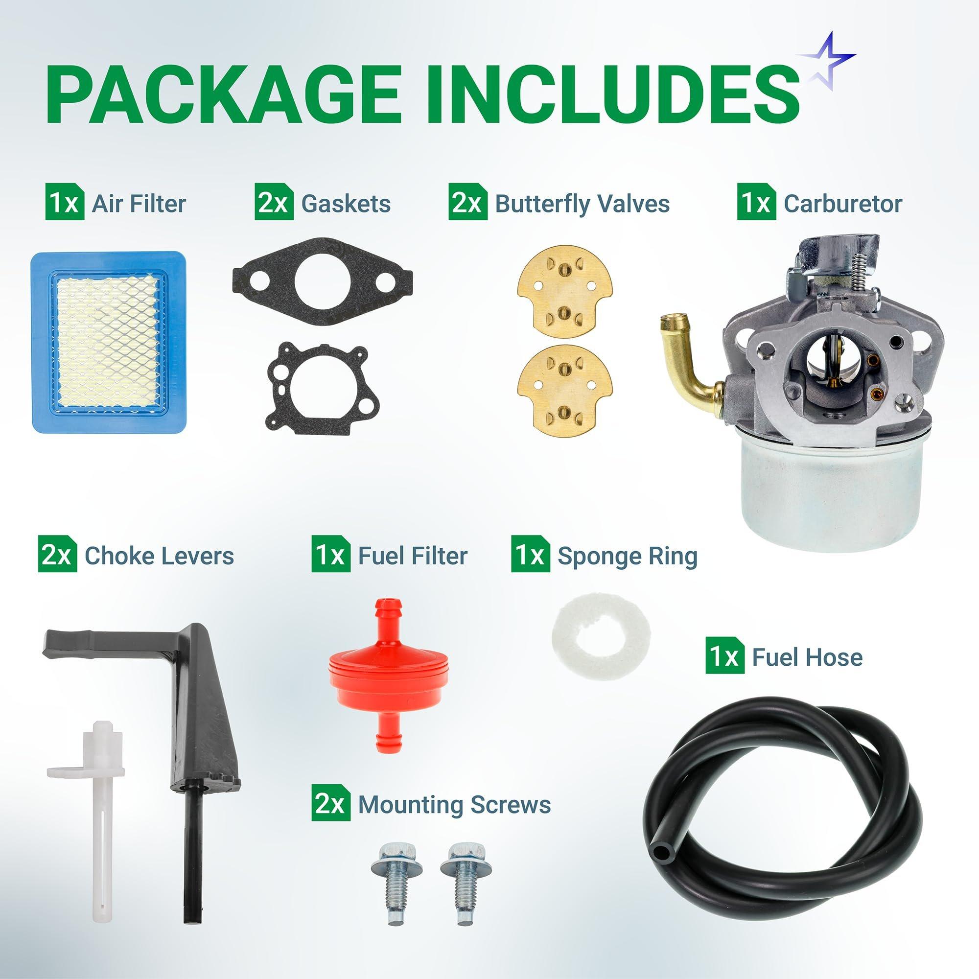 798653 Intek 206 Carburetor Air Filter Maintenance Kit (1x Carburetor, 1x air filter, 1x Fuel Hose, 1x Fuel Filter, 1x Choke Lever kit, 2x Gaskets) image 1