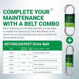 607400 Pump Drive Belt, Replaces 603907 Hustler Drive Belt - Compatible with Hustler Raptor SD 52" 54" 60" Deck, Raptor SDX/Limited Zero-Turn Mowers | 50.75" x 1/2" thumbnail 4