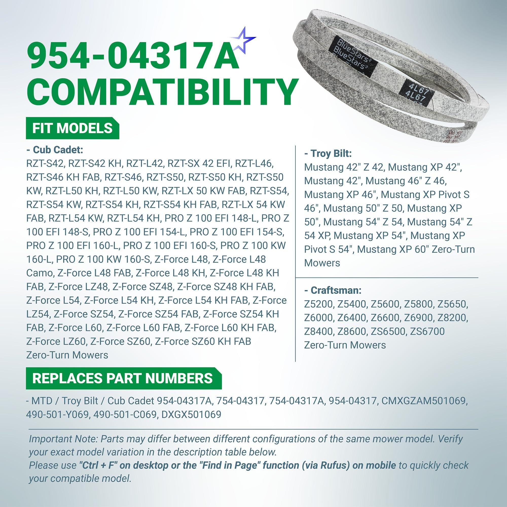 954-04317A Drive Belt - for Cub Cadet RZT-L42 RZT-L46 RZT-L50 RZT-S42 RZT-S46 RZT-S50 MTD Troy Bilt Craftsman Lawn Mower - Replaces 954-04317 490-501-C069 754-04317 | 1/2" x 67" image 2