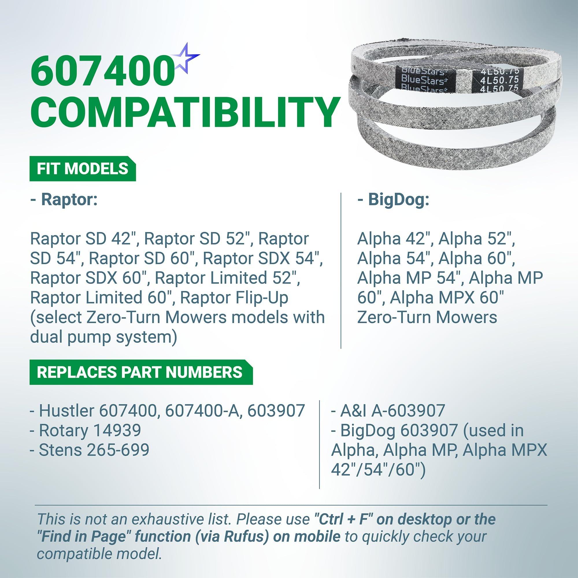 607400 Pump Drive Belt, Replaces 603907 Hustler Drive Belt - Compatible with Hustler Raptor SD 52" 54" 60" Deck, Raptor SDX/Limited Zero-Turn Mowers | 50.75" x 1/2" image 2