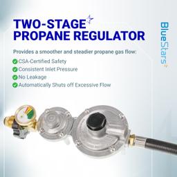 [CSA Certified] 10FT Two Stage Propane Regulator Hose and Gauge - Standard P.O.L Tank Connection and 3/8in Female Flare Fitting for Grill Heaters Fire Pit Gas Stove Generator thumbnail 3