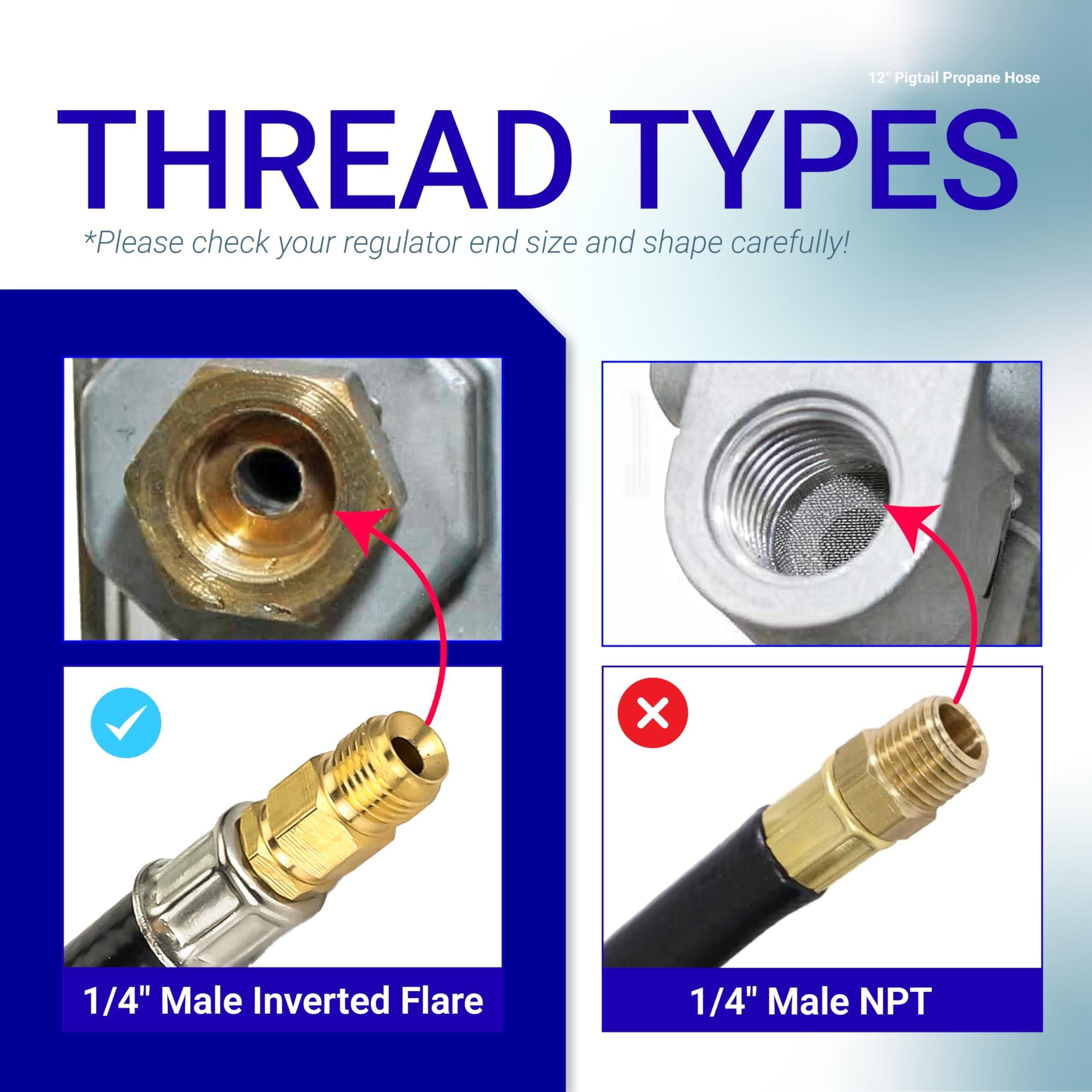 [1/4" Inverted Male Flare] PO2 12" inch Pigtail Propane Hose Connector, Connects QCC1 with Acme Nut - for 2-Stage Auto Changeover Regulator, Connects Propane Cylinder to RV Van Trailer Tank image 5
