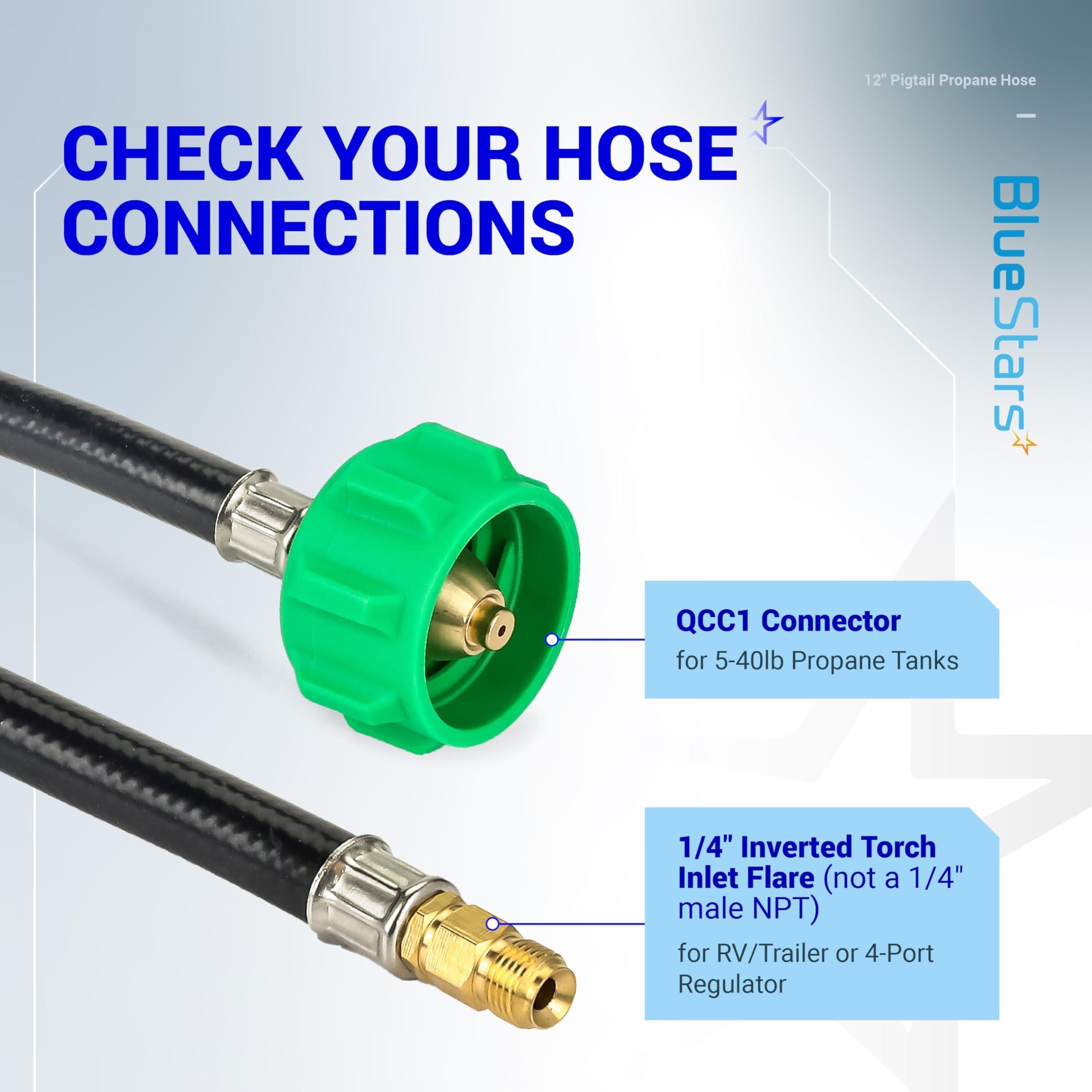 [1/4" Inverted Male Flare] PO2 12" inch Pigtail Propane Hose Connector, Connects QCC1 with Acme Nut - for 2-Stage Auto Changeover Regulator, Connects Propane Cylinder to RV Van Trailer Tank image 2