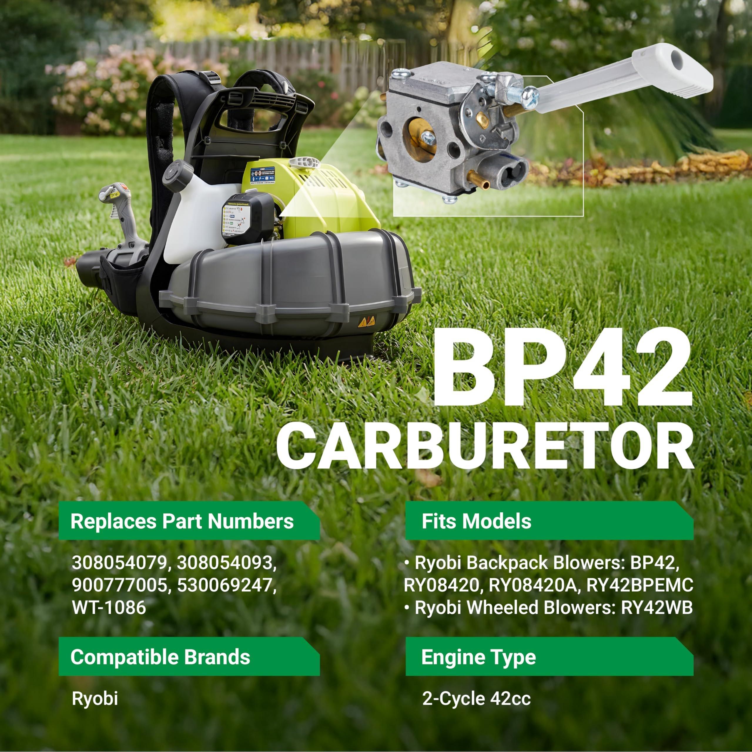 BP42 Carburetor - Compatible with Ryobi RY08420 RY08420A RY42WB RY42BPEMC Backpack Leaf Blower 308054093 900777005 308054079 WT-1086 Carb with Air Filter Fuel Filter Spark Plug Primer Bulb image 4