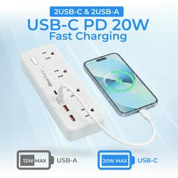6 Ft Extension Cord Surge Protector Power Strip, Flat Plug with 8 AC Outlets & 4 USB Ports (2 USB C, 1 PD 20W Fast Charging), 1050 Joules, 1875W/13A, ETL Listed, Wall Mount for Home Office Dorm thumbnail 3