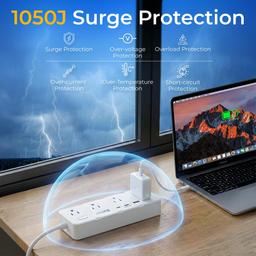 6 Ft Extension Cord Surge Protector Power Strip, Flat Plug with 8 AC Outlets & 4 USB Ports (2 USB C, 1 PD 20W Fast Charging), 1050 Joules, 1875W/13A, ETL Listed, Wall Mount for Home Office Dorm thumbnail 6