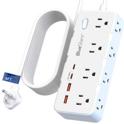 6 Ft Extension Cord Surge Protector Power Strip, Flat Plug with 8 AC Outlets & 4 USB Ports (2 USB C, 1 PD 20W Fast Charging), 1050 Joules, 1875W/13A, ETL Listed, Wall Mount for Home Office Dorm thumbnail 0