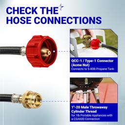 6FT Propane Hose Adapter 1lb to 20lb with QCC1/Type1 for 5-40lb Propane Tanks - for Weber Q, Coleman Camp Stove, Buddy Heater, Blackstone Griddle CGA600 Connection thumbnail 1