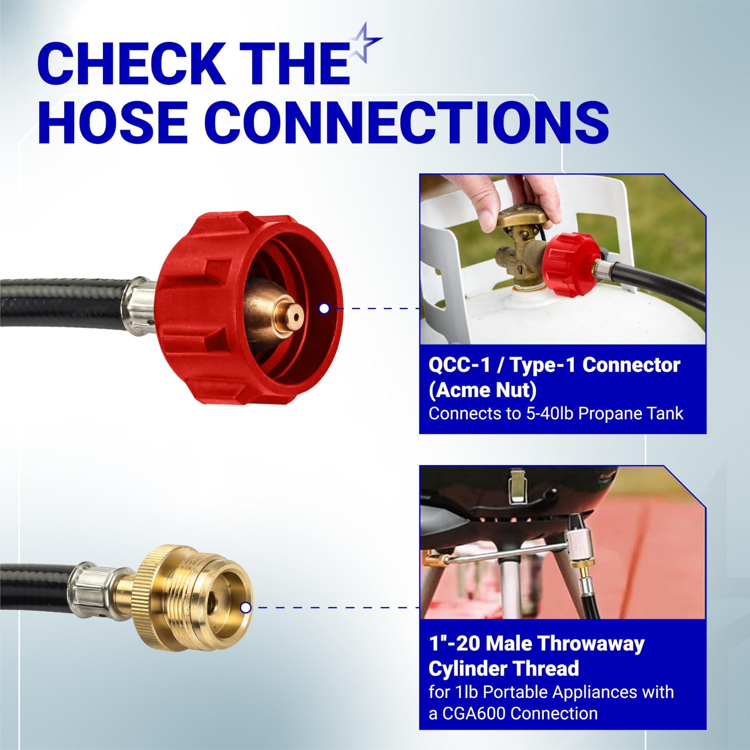 6FT Propane Hose Adapter 1lb to 20lb with QCC1/Type1 for 5-40lb Propane Tanks - for Weber Q, Coleman Camp Stove, Buddy Heater, Blackstone Griddle CGA600 Connection image 1