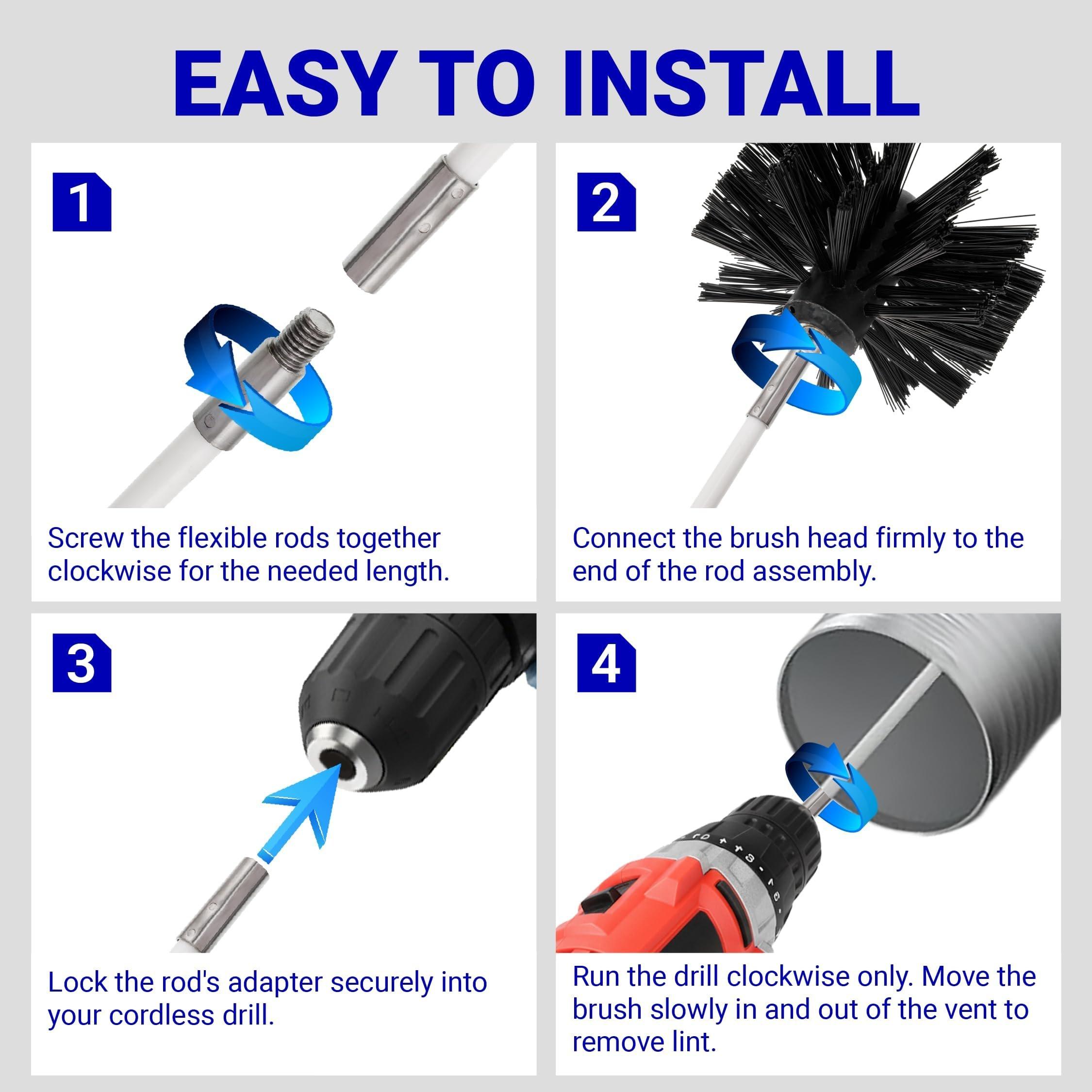 30 Feet Dryer Vent Cleaner Kit with Drill Attachment - Extendable Dryer Vent Cleaner Kit with Brush & 22 Detachable Rods - Compatible with Most Vacuum Cleaner image 6