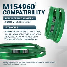 [Upgraded Grip120] M154960 Secondary Deck Belt for 54 Inch John Deere GX255 GX335 GX355 X540 X320 X530 X590 Lawn Mower - Replaces M143923 | 5/8" x 120.6" thumbnail 5