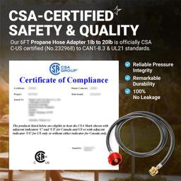 6FT Propane Hose Adapter 1lb to 20lb with QCC1/Type1 for 5-40lb Propane Tanks - for Weber Q, Coleman Camp Stove, Buddy Heater, Blackstone Griddle CGA600 Connection thumbnail 2
