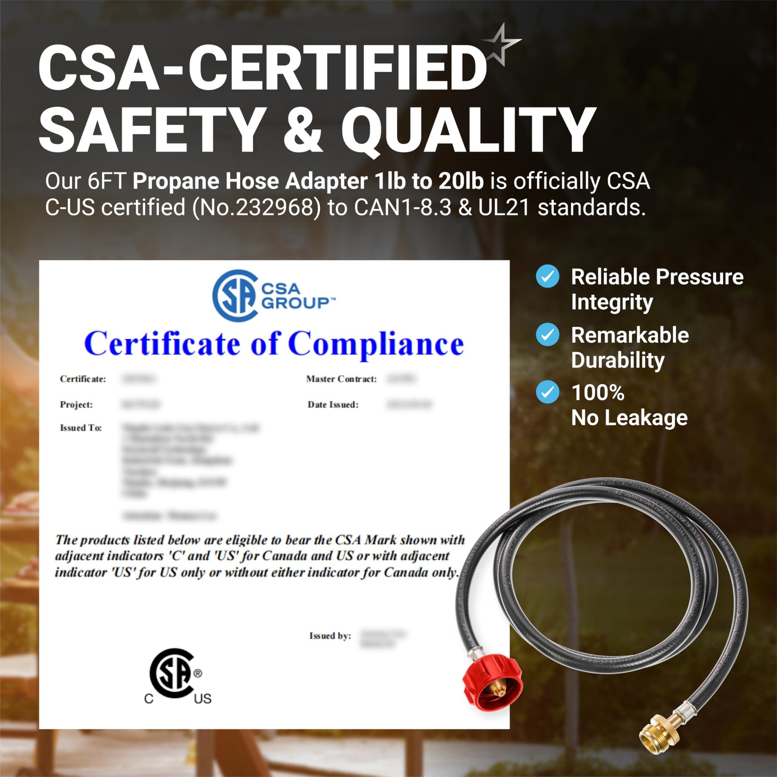 6FT Propane Hose Adapter 1lb to 20lb with QCC1/Type1 for 5-40lb Propane Tanks - for Weber Q, Coleman Camp Stove, Buddy Heater, Blackstone Griddle CGA600 Connection image 2