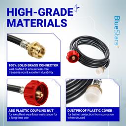 6FT Propane Hose Adapter 1lb to 20lb with QCC1/Type1 for 5-40lb Propane Tanks - for Weber Q, Coleman Camp Stove, Buddy Heater, Blackstone Griddle CGA600 Connection thumbnail 5