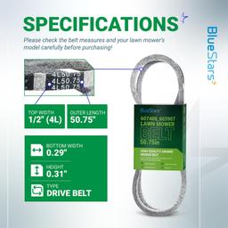 607400 Pump Drive Belt, Replaces 603907 Hustler Drive Belt - Compatible with Hustler Raptor SD 52" 54" 60" Deck, Raptor SDX/Limited Zero-Turn Mowers | 50.75" x 1/2" thumbnail 1