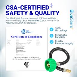 [1/4" Inverted Male Flare] PO2 12" inch Pigtail Propane Hose Connector, Connects QCC1 with Acme Nut - for 2-Stage Auto Changeover Regulator, Connects Propane Cylinder to RV Van Trailer Tank thumbnail 1