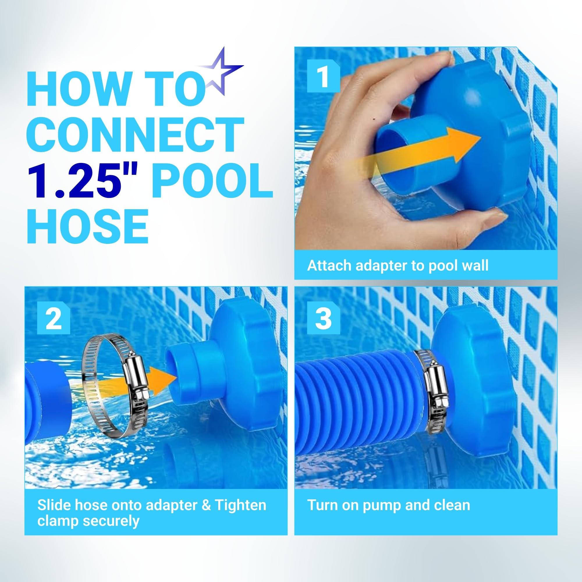 Pool Vacuum Hose Adapter Kit Replacement for Intex Adapter B - Fits 1.25" & 1.5" Above Ground Pool Skimmer Hoses - Includes Flexible Rubber Connectors & Stainless Steel Clamps - Pack of 2 image 8