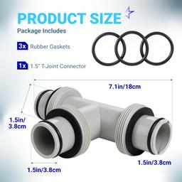 1.5" to 1.5" T-Joint Pool Hose Connector with 3 Rubber O-Rings - 3-Way Filter Pump Hose Adapter for Above Ground Swimming Pool - Replacement for Intex Hayward Coleman Sand Filter Systems thumbnail 2