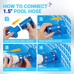 Pool Vacuum Hose Adapter Kit Replacement for Intex Adapter B - Fits 1.25" & 1.5" Above Ground Pool Skimmer Hoses - Includes Flexible Rubber Connectors & Stainless Steel Clamps - Pack of 2 thumbnail 7