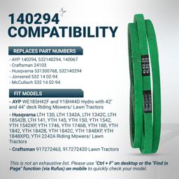 [Upgraded Grip120] 140294 Ground Drive Belt - for AYP Husqvarna Craftsman LTH1542 LTH130 YTH150 YTH180 Ride Mowers - Replaces 532140294 140067 24103 531300768 | 1/2" x 82.5" thumbnail 5