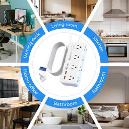 6 Ft Extension Cord Surge Protector Power Strip, Flat Plug with 8 AC Outlets & 4 USB Ports (2 USB C, 1 PD 20W Fast Charging), 1050 Joules, 1875W/13A, ETL Listed, Wall Mount for Home Office Dorm thumbnail 8