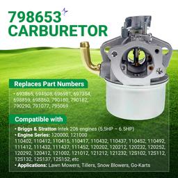 798653 Intek 206 Carburetor Air Filter Maintenance Kit (1x Carburetor, 1x air filter, 1x Fuel Hose, 1x Fuel Filter, 1x Choke Lever kit, 2x Gaskets) thumbnail 3