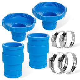 Pool Vacuum Hose Adapter Kit Replacement for Intex Adapter B - Fits 1.25" & 1.5" Above Ground Pool Skimmer Hoses - Includes Flexible Rubber Connectors & Stainless Steel Clamps - Pack of 2 thumbnail 0