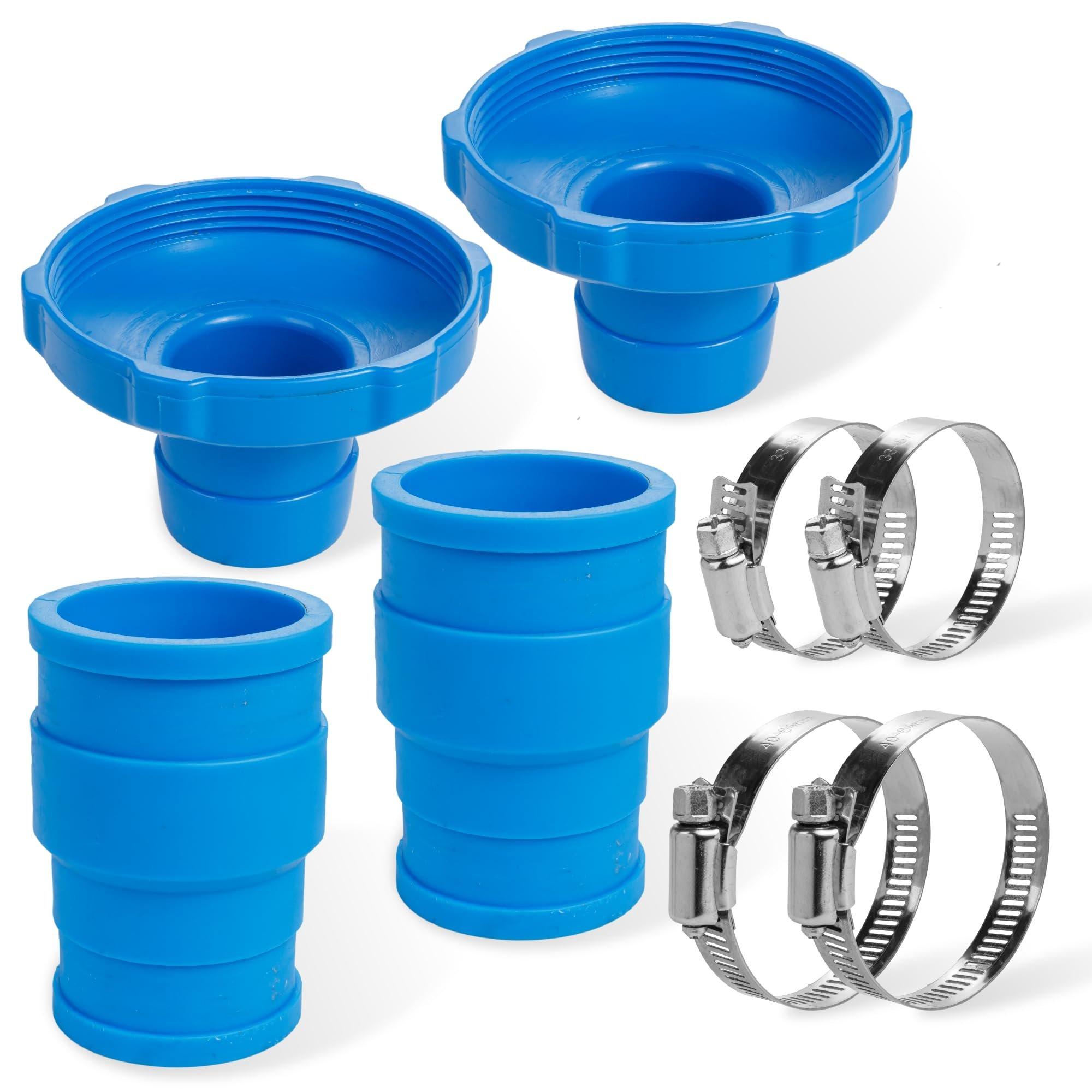 Pool Vacuum Hose Adapter Kit Replacement for Intex Adapter B - Fits 1.25" & 1.5" Above Ground Pool Skimmer Hoses - Includes Flexible Rubber Connectors & Stainless Steel Clamps - Pack of 2 image 0