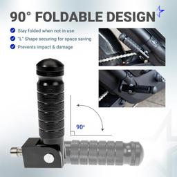 M8 Motorcycle Foldable Foot Pegs - CNC Aluminum 90° Foldable Anti-Slip Footrests - Universal Pedals for Bike E-Bike ATV UTV Dirt Bike Go Kart (Black) - Pack of 2 thumbnail 2