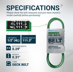 [Upgraded Grip120] 119-8819 Deck Belt for 42 Inch Deck Toro TimeCutter SS4225 SS4235 MX4260 Exmark Quest Zero Turn Mowers 119-8819-SL 147-2924 | 1/2" x 113.3'' thumbnail 1