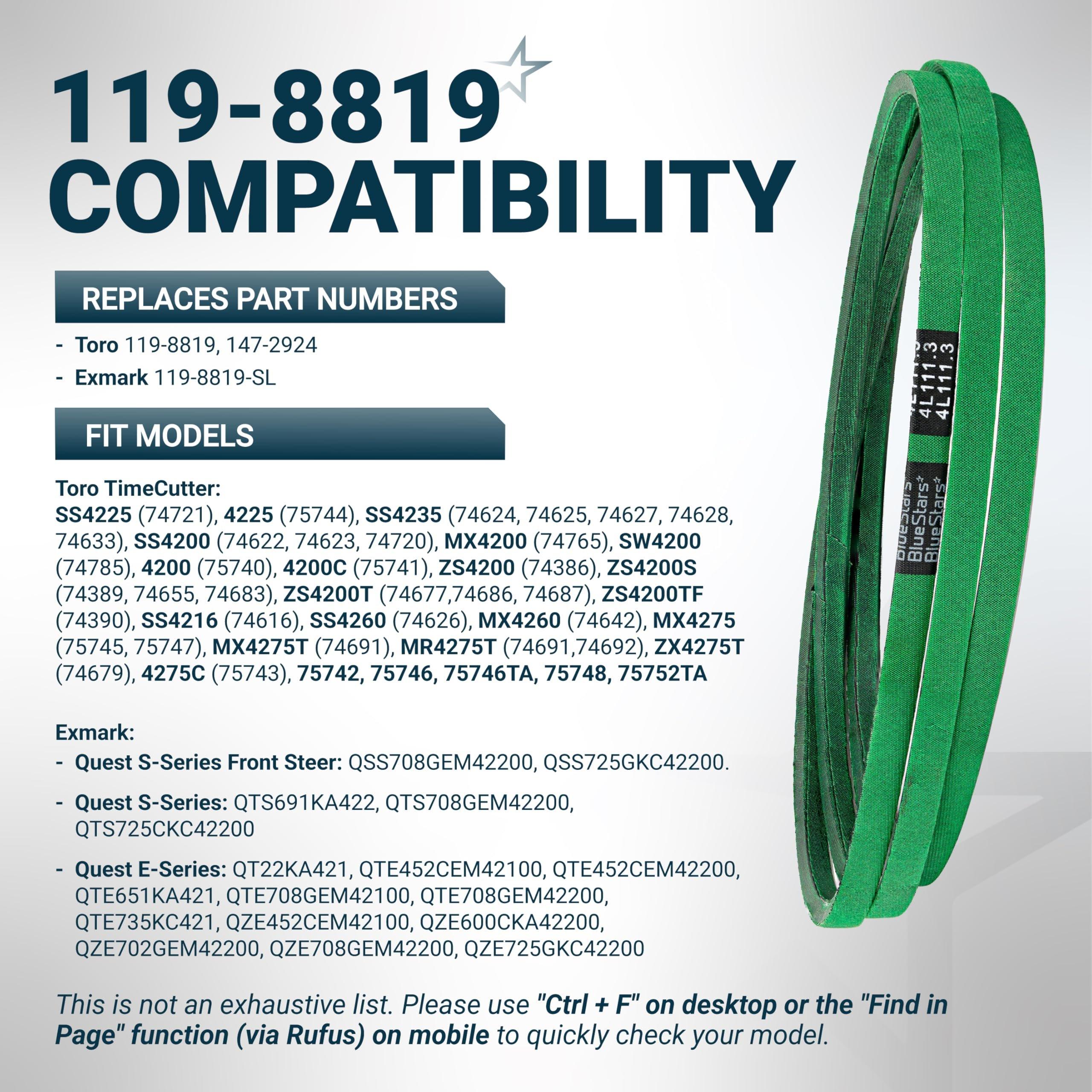 [Upgraded Grip120] 119-8819 Deck Belt for 42 Inch Deck Toro TimeCutter SS4225 SS4235 MX4260 Exmark Quest Zero Turn Mowers 119-8819-SL 147-2924 | 1/2" x 113.3'' image 5