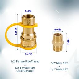 1/2" Gas Pressure Regulator, Adjustable Natural Gas and Liquefied Interchange Pressure Regulator with 2 Brass 1/2" NPT Conversion Adapters for NG/LPG Applications Grill, Heater, Oven, Stove thumbnail 1