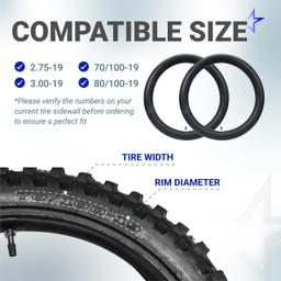 2.75/3.00-19" Motorcycle Inner Tube - 2.5mm Heavy-Duty Butyl Rubber - TR4 Straight Valve Stem - Fits 2.75-19 3.00-19 70/100-19 80/100-19 - Compatible with Surron Talaria Segway - Pack of 2 thumbnail 2