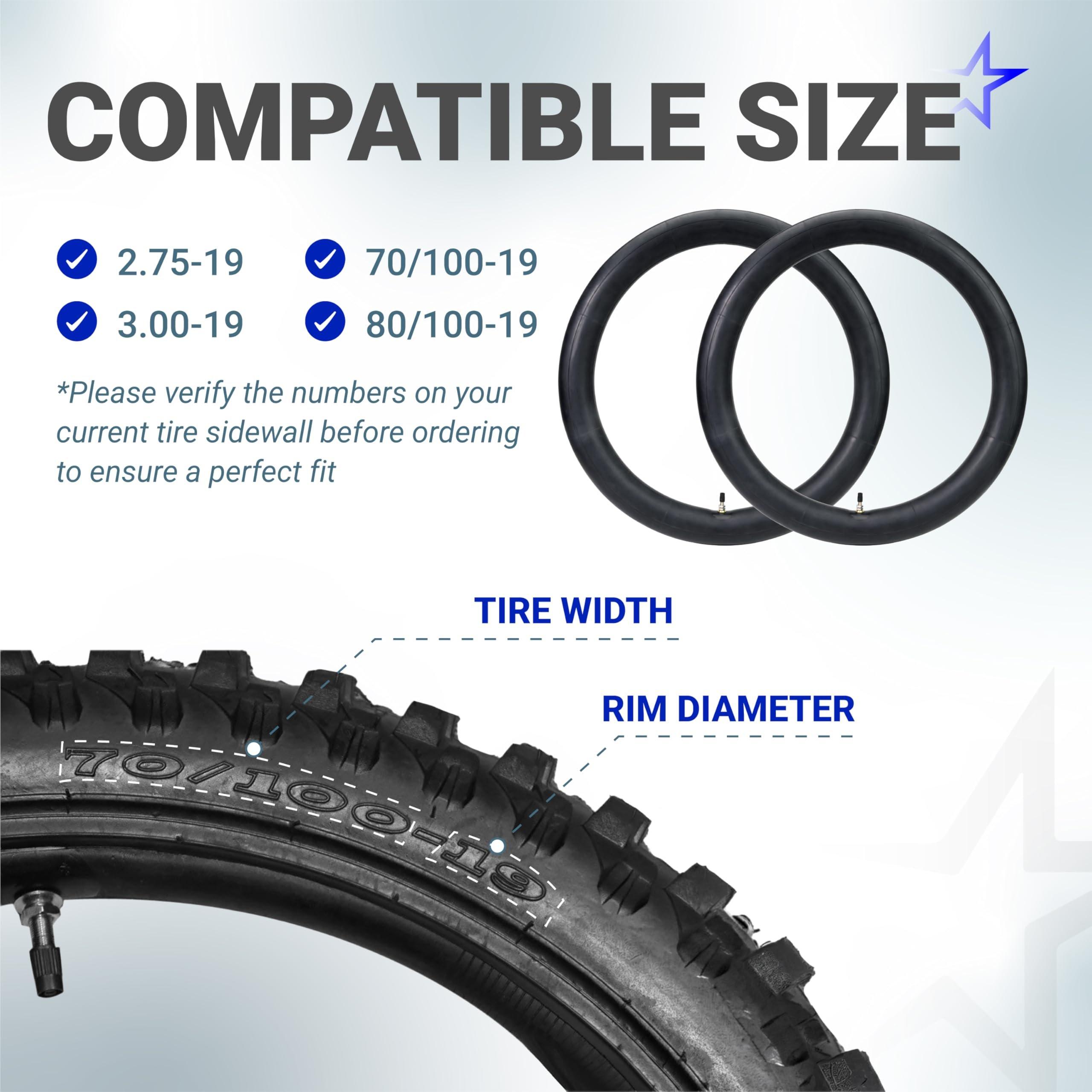 2.75/3.00-19" Motorcycle Inner Tube - 2.5mm Heavy-Duty Butyl Rubber - TR4 Straight Valve Stem - Fits 2.75-19 3.00-19 70/100-19 80/100-19 - Compatible with Surron Talaria Segway - Pack of 2 image 2