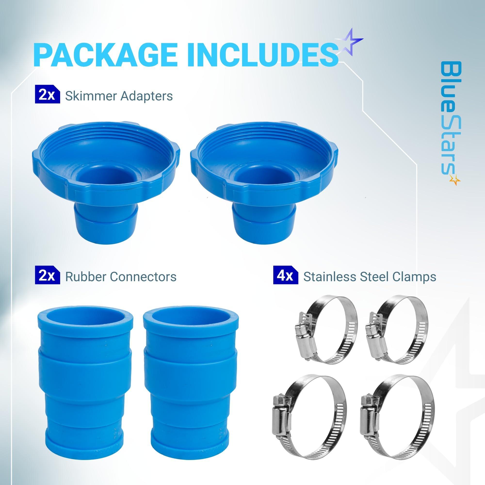 Pool Vacuum Hose Adapter Kit Replacement for Intex Adapter B - Fits 1.25" & 1.5" Above Ground Pool Skimmer Hoses - Includes Flexible Rubber Connectors & Stainless Steel Clamps - Pack of 2 image 1