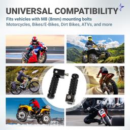 M8 Motorcycle Foldable Foot Pegs - CNC Aluminum 90° Foldable Anti-Slip Footrests - Universal Pedals for Bike E-Bike ATV UTV Dirt Bike Go Kart (Black) - Pack of 2 thumbnail 5