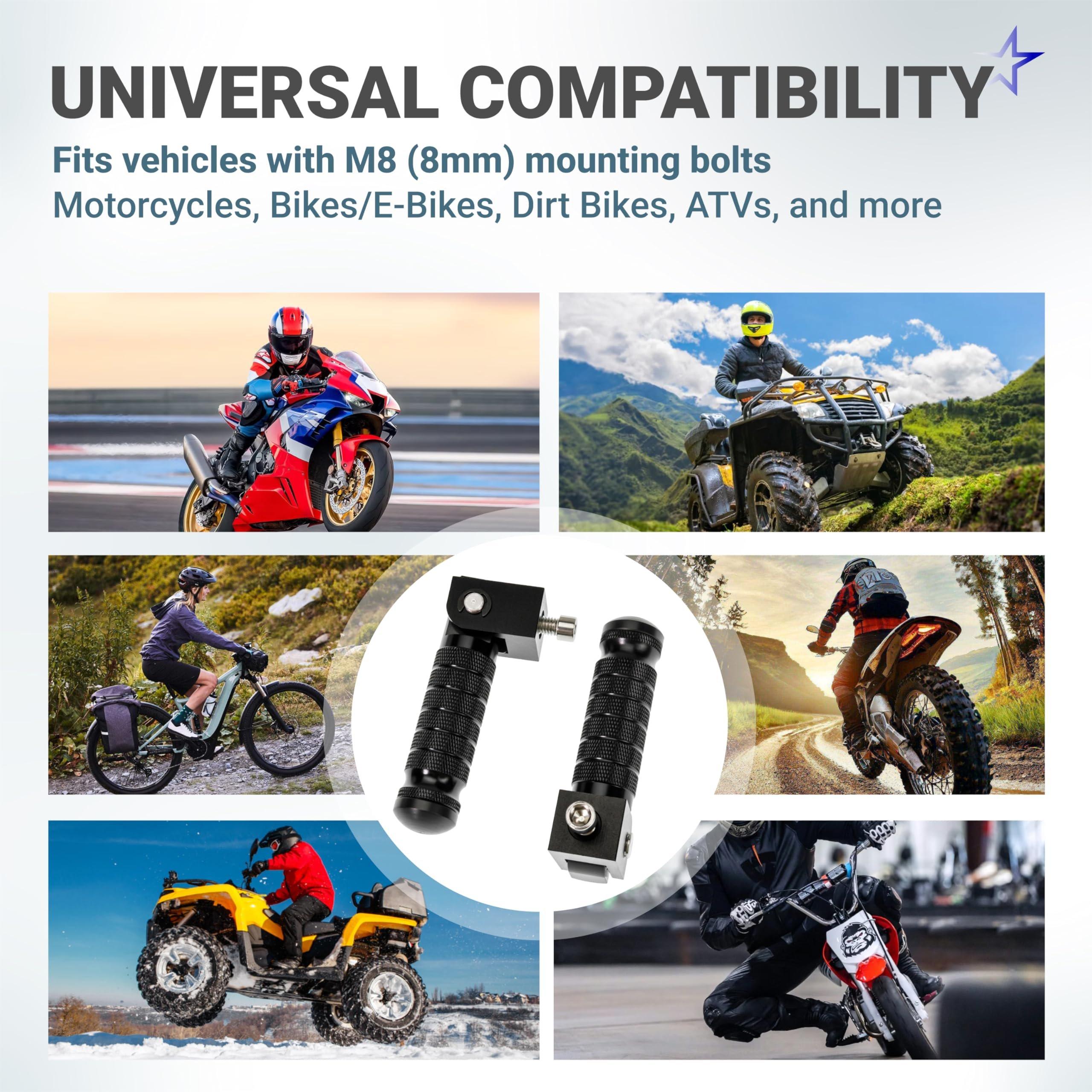 M8 Motorcycle Foldable Foot Pegs - CNC Aluminum 90° Foldable Anti-Slip Footrests - Universal Pedals for Bike E-Bike ATV UTV Dirt Bike Go Kart (Black) - Pack of 2 image 5