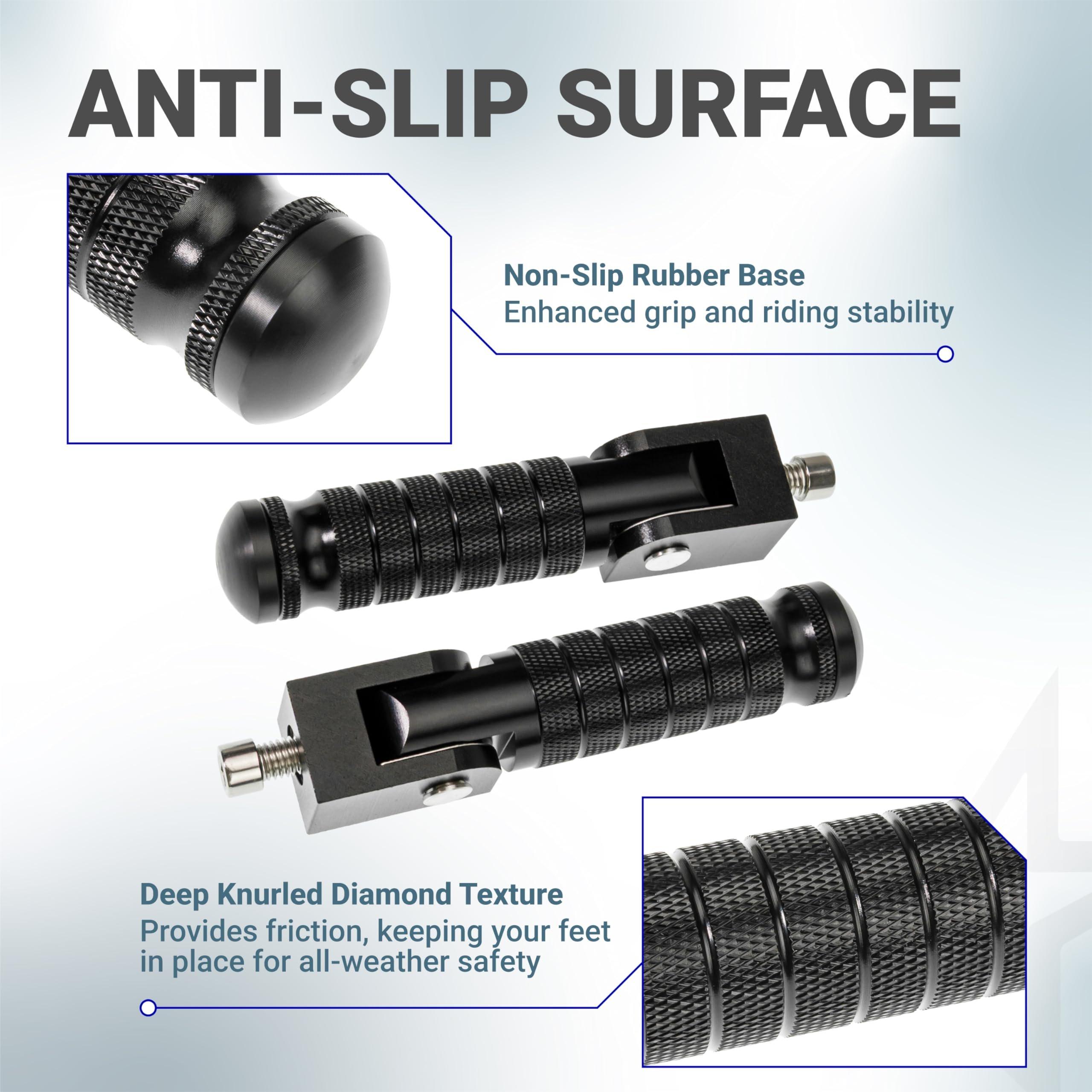 M8 Motorcycle Foldable Foot Pegs - CNC Aluminum 90° Foldable Anti-Slip Footrests - Universal Pedals for Bike E-Bike ATV UTV Dirt Bike Go Kart (Black) - Pack of 2 image 3